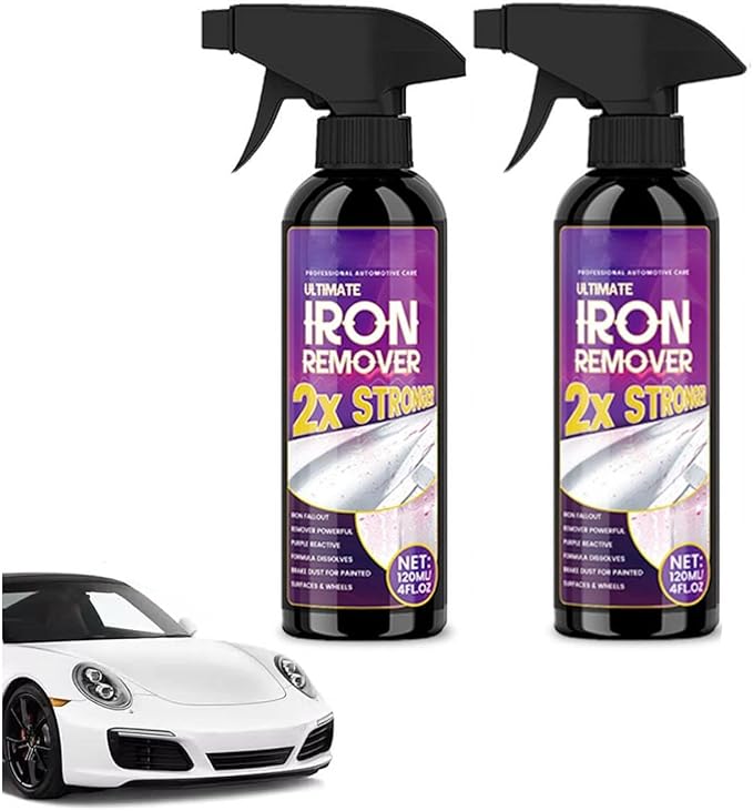 Iron Remover Car Detailing,120ml Long-Lasting Powerful Automotive Rust Stain Remover Spray,Pull Out Brakedust,Rust&Fallout, Multipurpose Cleaner Solution for Caliper Rv Tire Paint Boat Wheel (2pcs)