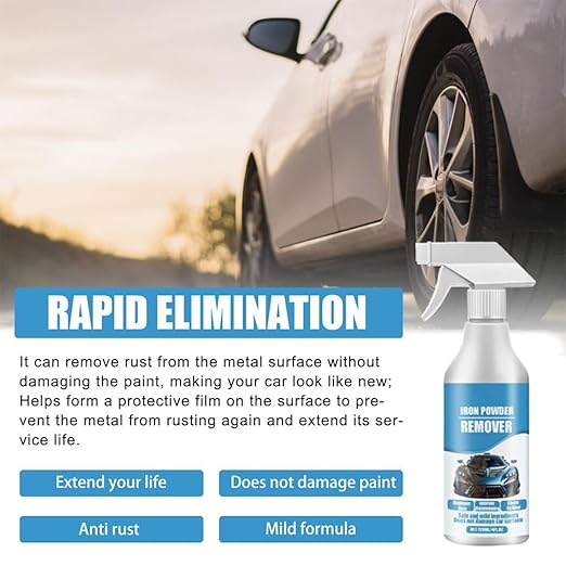 Car Rust & Iron Particle Remover Spray, Fast Acting Heavy Duty Metal Cleaner Rust Remover Spray, for Removing Rust and Particles from Cars, Tools, Bolts & More Removers for All Surfaces (1Pc)