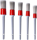 Detailing Brush Set - 5 Different Sizes Premium Natural Boar Hair Mixed Fiber Plastic Handle Automotive Detail Brushes for Cleaning Wheels, Engine, Interior, Air Vents, Car, Motorcy Grey