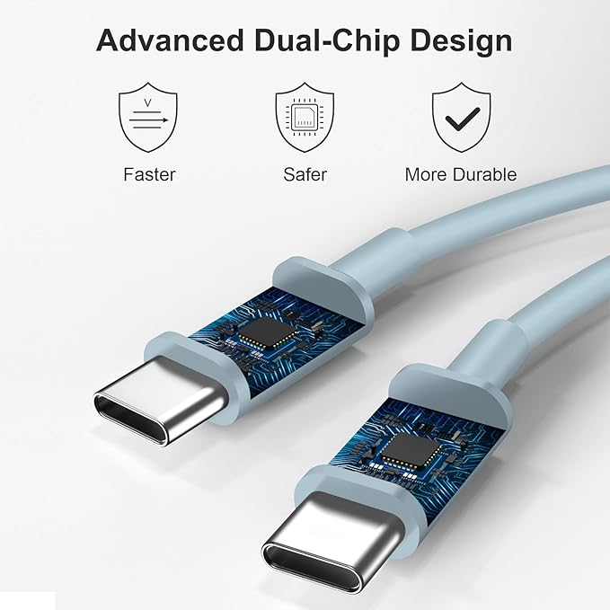 45W Type C Charger, USB C Charger 2-Pack iPhone 15 16 Charger 6FT with iPhone 16/16 Plus/16 Pro/16 Pro Max/iPhone 15/15 Pro Max/iPad Pro/AirPods/Galaxy S24 S23 S22 S21,Android Charger(Bule)