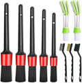 Nurkul 11Pcs Auto Detailing Set, Boar Hair Brushes, Steel Wire & A/C Brushes, Red, Soft Bristles, Wood Handles for Cleaning Interior, Exterior, Leather, 6 Sizes