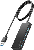 USB Hub, Multiport USB Splitter Adapter, 2 ft Long Cable USB 3.0 Hub, USB Extender for Laptop, PC, iMac, Surface Pro, MacBook, Mac Pro, Flash Drive, XPS, Mouse, HDD, Black, HJ-Black-0.5M-001