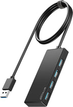 USB Hub, Multiport USB Splitter Adapter, 2 ft Long Cable USB 3.0 Hub, USB Extender for Laptop, PC, iMac, Surface Pro, MacBook, Mac Pro, Flash Drive, XPS, Mouse, HDD, Black, HJ-Black-0.5M-001