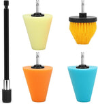 Linkstyle 5PCS Drill Polishing Cone Set, Car Wheel Polisher Sponge Pad Kit with Long Extension Pole & Cleaning Brush, Buffing Cone for 1/4" Hex Drill, Car Rim and Metal Surface Polishing Tool