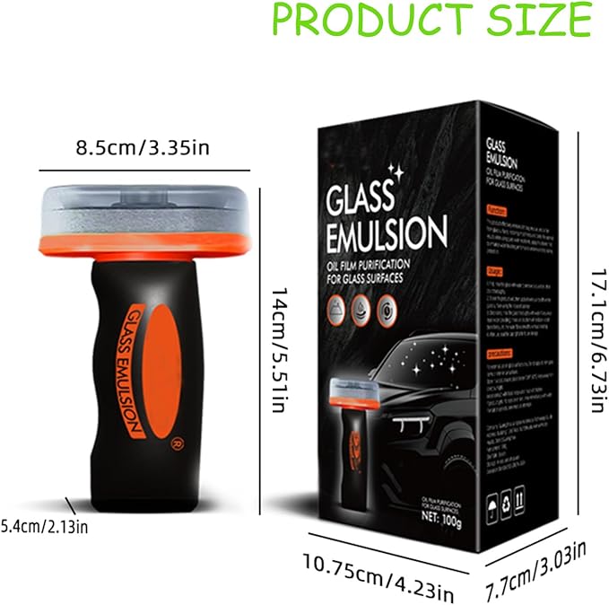 Glass Guard, Glass Oil Film Remover for Car, Glassy Emulsion Cleaner Roll-On Glass Compound with Cleaning Board, Removes Oil Film & Smudges, Improve Windshield Clarity for Safe Driving (100ml+Brush)