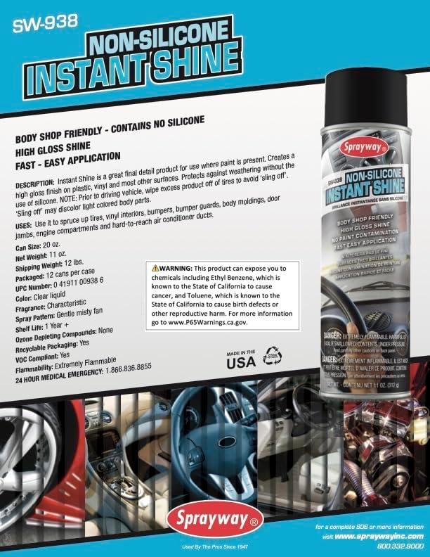 Sprayway SW938-12PK Auto Care Non-Silicone Instant Shine, 11 oz, Pack of 12