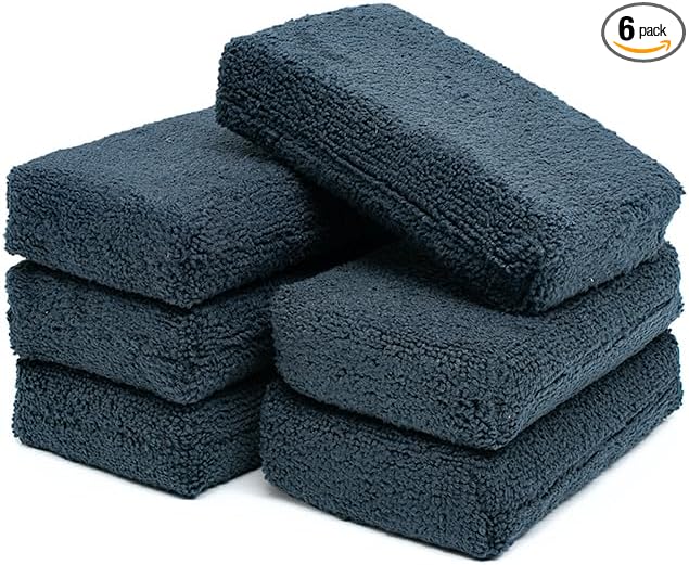 The Rag Company - Premium Grade Terry Microfiber Detailing Applicator Sponges - Versatile Detailing Tool, Extra Absorbent, Able to Withstand Numerous Uses, 3in x 5in, Black (6-Pack)