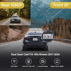 Fitcamx Front 2K+Rear 1080P Dash Cam Adapts for Alfa Romeo Giulia & Stelvio 2017-2024, OEM Factory Style, 2 Way HD Video, Built-in WiFi & APP, Loop Recording, Parking Mode, Easy to Use, 64GB Card