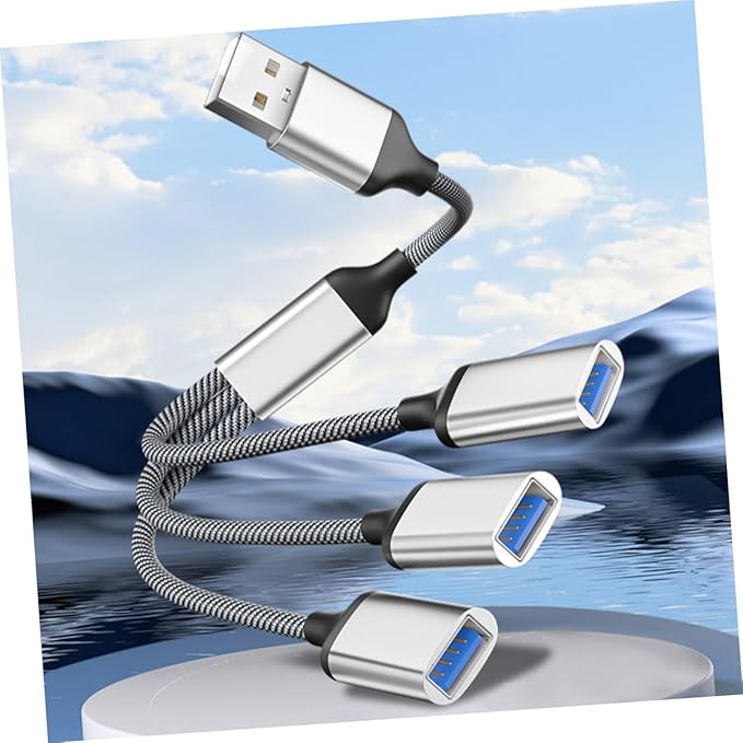 Angoily USB Power Splitter Hub 1 Male to 3 Female Multi-Port USB Cable Splitter for Laptop Car Home