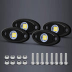 4Pods LED Rock Lights White LED Neon Underglow Light for Car Truck ATV UTV SUV Underbody Glow Trail Rig Lamp Waterproof (White)