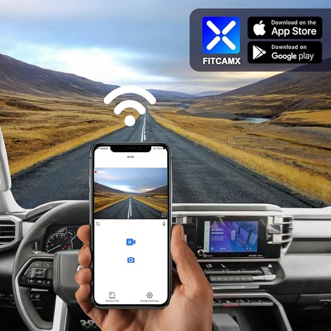 Fitcamx 4K Dash Cam Suitable for Toyota Tundra 2022-2026 Hybrid & Sequoia 2023-2026 (Gen3), OEM Factory Look, 2160P UHD Video, Built-in WiFi & APP, Loop Recording, G-Sensor, Plug & Play, 64GB Card