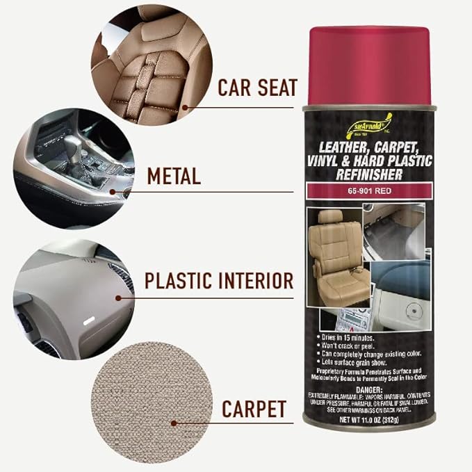 S.M. Arnold Refinishing Spray Paint - RED 11 Oz. - For Leather, Carpet, Vinyl, Metal, Plastic, Polycarbonate, Polypropylene, Acrylic, Lexan, Fiberglass | Pro Grade Aerosol Refinisher