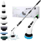 Electric Spin Scrubber with 7 Replaceable Brush Head，Shower Scrubber with Long Handle,7 in 1 Cordless Cleaning Brush，Power Shower Scrubber for Bathroom, Tub, Tile, Floor, Kitchen, Window,Black