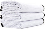 The Rag Company - Dry Me A River - Professional Korean 70/30 Blend, Microfiber Waffle-Weave, Drying & Detailing Towels, Soft Suede Edges, 390gsm, 16in x 24in, White (3-Pack)