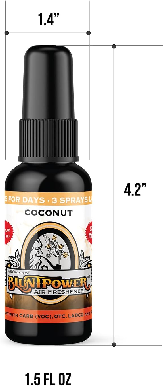 BluntPower (Coconut, 3 Pack) Concentrated Odor Eliminator & Diffuser Oil - Room Deodorizer, Odor Eliminator, Air Freshener - Premium Oil Based Air Freshener