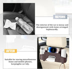 Car Backseat Organizer, 4-in-1 Multifunctional Vehicle Seat Back Tissue Box with Cup Holder & Hook, Automotive Backseat Hanging Storage Box for Bag Phone Drink, Universal for Vehicles (Brown)
