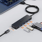 Aceele USB Hub 3.0 Splitter with 4ft Extension Long Cable Cord, 4-Port Ultra-Slim Multiport Expander with Type-C Power Port, USB Extender for Desktop, Computer, PC, Laptop, iMac, PS4 and More