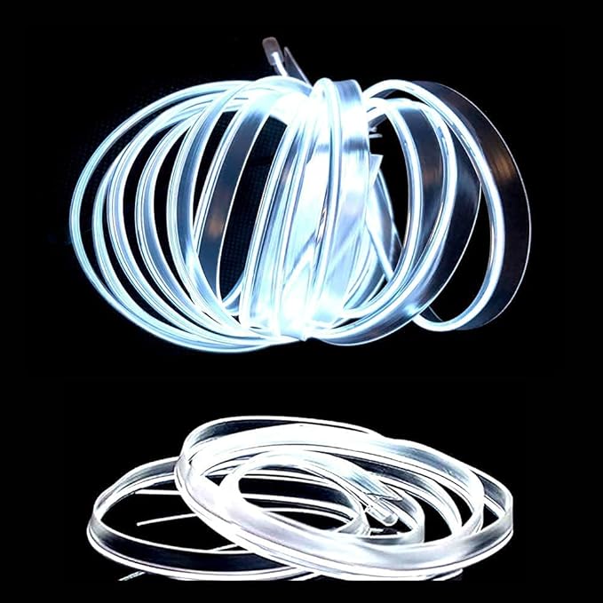 MaxLax White LED Neon Car Interior Lighting Strip - 3 Meter Flexible 12V EL Wire with Built-in Fuse Protection for Automotive Interior Customization, Featuring 6mm Sewing Trim for Easy Installation.