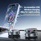 Trendwave Car Mount Charger 15W Wireless Charger Suction Cup Phone Mount with Breathing RGB Light, 360° Adjustable Vacuum Magnetic Holder for iPhone 17 Pro Max/17 Air/16/15 Plus – Gray