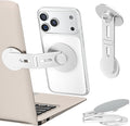 Magnetic Laptop Phone Holder, Foldable Hidden Mount Compatible with iPhone 17/16/15/14/13 & All Phone, 360° Rotating Monitor Side Phone Stand for Laptop, Tesla Model 3/Y, Desktop, Silver