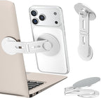 Magnetic Laptop Phone Holder, Foldable Hidden Mount Compatible with iPhone 17/16/15/14/13 & All Phone, 360° Rotating Monitor Side Phone Stand for Laptop, Tesla Model 3/Y, Desktop, Silver