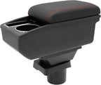 Car Armrest Box for Toyota Yaris Vitz 2006-2011 Auto Accessories Center Console Leather Arm Rest Double-Layer Storage Space with Cup Holder (Red Thread)