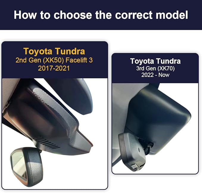Fitcamx 2K Front Rear Dash Cam Suitable for Toyota Tundra 2017 2018 2019 2020 2021 & Sequoia 2017-2022 Limited SR5 Crewmax TRD, OEM Style, Dual 1440P+1080P Video, G-Sensor Loop Recording WiFi, 64GB