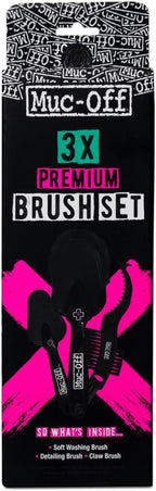 Muc-Off 220 3 Piece Premium Brush Kit - Includes 3 Bike Cleaning Brushes With Durable Nylon Bristles And Ergonomic Rubberised Handles To Minimise Impact