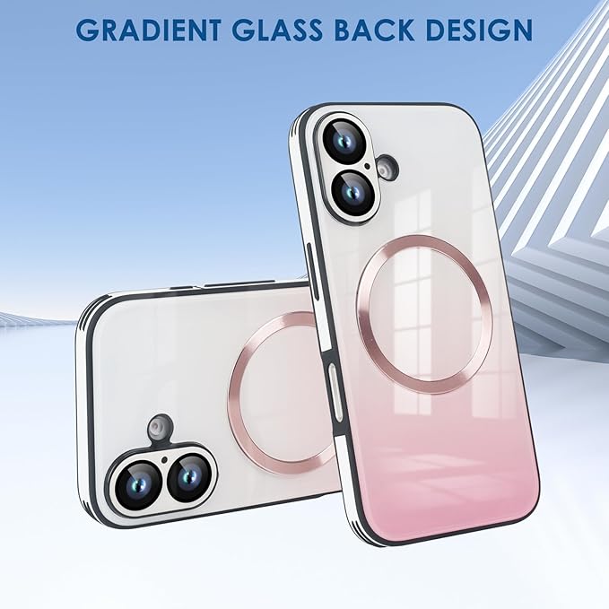 Guppy Compatible with iPhone 17 Magnetic Case, with Full Camera Lens Protector [Compatible with MagSafe] Scratch Resistant Gradient Glass Back Cover Phone Case-Pink