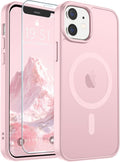 SUPFINE Magnetic for iPhone 12 Case/iPhone 12 Pro Case with Screen Protector (Compatible with MagSafe)(Military Grade Drop Protection) Translucent Matte Shockproof Phone Cover,Light Pink