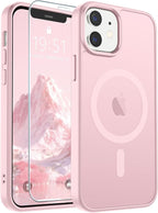 SUPFINE Magnetic for iPhone 12 Case/iPhone 12 Pro Case with Screen Protector (Compatible with MagSafe)(Military Grade Drop Protection) Translucent Matte Shockproof Phone Cover,Light Pink