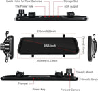 Mirror Dash Cam Front and Rear Camera with Apple Carplay/Android Auto 9.66 inch Mirror Backup Camera for Cars&Trucks Driving Recorder Voice Control 24-Hour Parking Monitoring Waterproof Night Vision