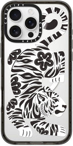 CASETiFY Impact iPhone 16 Pro Max Case [Slim/Compatible with Magsafe / 8.2 ft. 4X Military Grade Drop Protection] - Silver Tiger - Clear Black