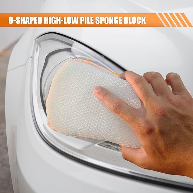 Craedli 9PCS Car Wash Detailing Tool Kit, Car Wash Mitt, Microfiber Cloths, Cleaning Sponge, Wheel Brush, Wax Applicator Pad, Universal Auto Interior & Exterior Cleaning Supplies (Orange)