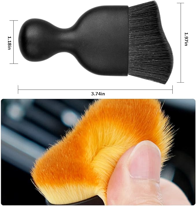 Blilo 2PCS Car Interior Detailing Brush with Dust Cover, Auto Soft Hair Cleaning Brushes, Scratch Free Curved Dirt Collectors, for Vehicle Dashboard Air Conditioner Vents Leather Computer (Balck/2PCS)