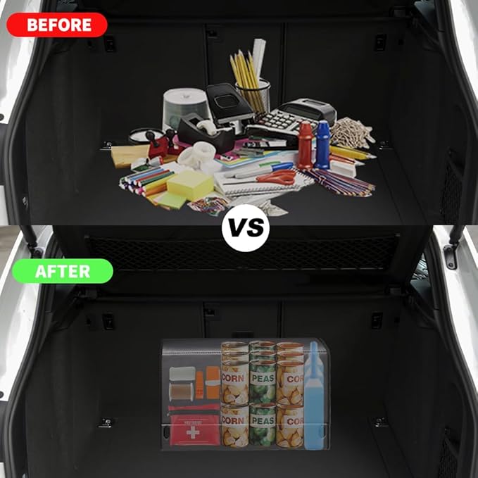 XDV Trunk Organizers, Car Organizers, Storage Solutions, and Car Storage Organizers for SUVs, Sedans, Back Seats, and Luxury Vehicles with Lid, Leather, Small, Large Car shoes box (Plain Black, L)