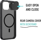 Spy-Fy iPhone 15 Plus Privacy Case with Camera Covers Front and Rear | Smokey | Magsafe Compatible and Kickstand | Protect Your iPhone | 6-Foot Drop Proof | 6,7 Inch | Camera Protection by Valenta