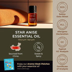 100% Pure Star Anise Essential Oil - 0.34 Fl Oz - Star Anise Oil for Hair, Skin, Diffuser, Aromatherapy & DIY Candle Making Scent