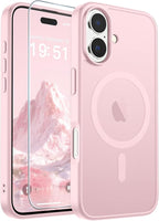 SUPFINE Magnetic for iPhone 17 Case with Screen Protector (Compatible with MagSafe)(Military Grade Drop Protection) Translucent Matte Shockproof with Anti-Fingerprint Phone Cover,Light Pink