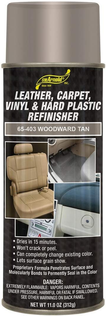 S.M. Arnold Refinishing Spray Paint - WOODWARD TAN 11 Oz. - For Leather, Carpet, Vinyl, Metal, Plastic, Polycarbonate, Polypropylene, Acrylic, Lexan, Fiberglass | Pro Grade Aerosol Refinisher