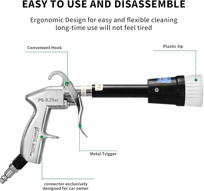 GOCCIDA High Pressure Tornado Dry Car Cleaning Gun Detailing Air Tool Air Blow Gun for Car Detailing Car Duster High Pressure Interior Cleaner Car Interior Detailing Kit with Brush Nozzle