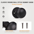KNOBWELL 6 Pack Bronze Dummy Door Knob, Single Sided Handle for Closets, French Double Doors, and Pantry, Oil Rubbed Bronze One Side Non-Turning Interior Push/Pull Door Knob