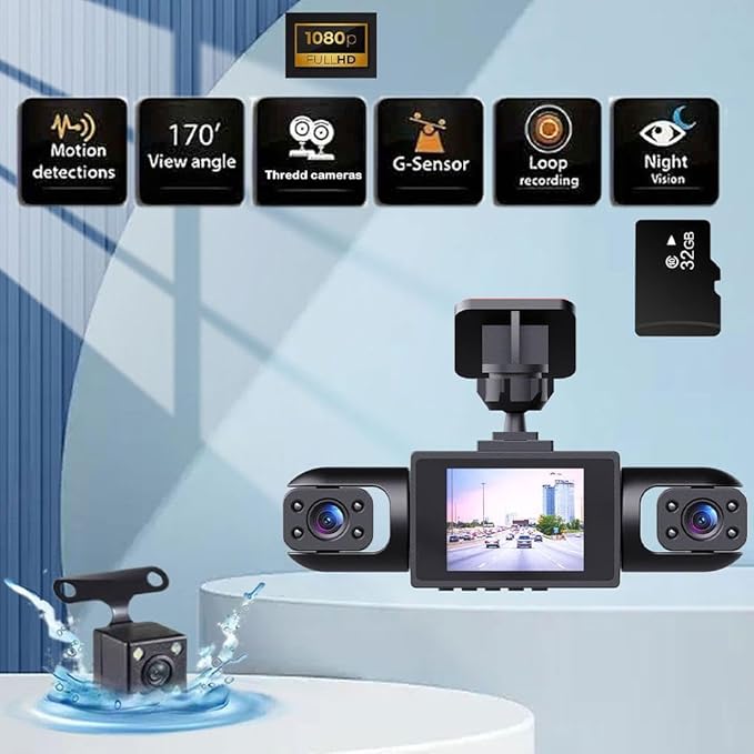 Full View Car Dashcam System, 360° 4 Channel Dash Cam for Cars Front/Rear/Left/Right, 4k Definition 1080p with 32/64/128GB, with Interior Infrared Light Sensor Loop Recording