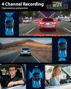 4 Channel 360 Dash Cam Front and Rear Inside & Left Right for Cars, 1080P with GPS 2.4GHz WiFi & APP Control, IR Night Vision, WDR, G-Sensor,Loop Recording, 24H Parking Mode,32GB Card for Taxi
