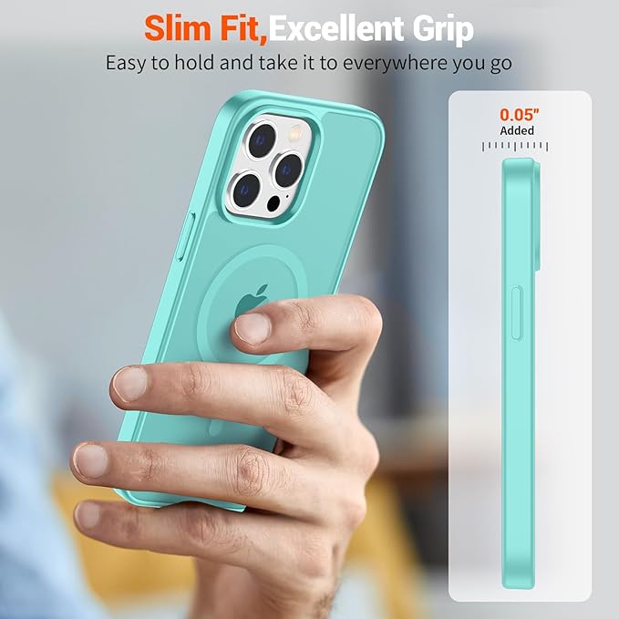 SUPFINE Magnetic for iPhone 13 Pro Case (Compatible with MagSafe) (Military Grade Drop Protection) Slim Translucent Matte Shockproof Phone Cover,Blue Green