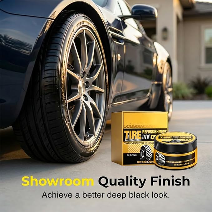 Car Tire Shine with Sponge, Tire Coating Paste Tire Polishing Paste, Long-Lasting Wet Gloss Tire Dressing for Cars Trucks Motorcycles RVs, Easy Apply Wheel Shine (1)