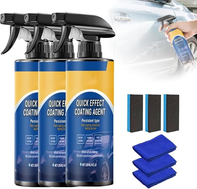 Advanced Car Quick-acting Coating Agent Spray, Upgrade Car Coating Spray, Quick Effect Coating Agent, Quickly Coat Car Wax, Polish Sprays Waterless Wash Wax, Oil Film Emulsion Glass Cleaner (3Pcs)