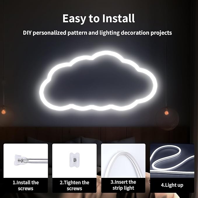 iNextStation 12V White LED Strip Lights 16.4FT/5M, IP65 Waterproof Silicone Neon Light Strip, Flexible Led Rope Lights for DIY, Cuttable, LED Light Strip for Bedroom, Indoor, Outdoor(with Plug)