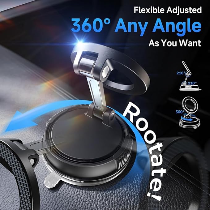 Car Phone Holder for Magsafe [96+LBS Strongest Suction & Magnetic] 360° Adjustable Car Phone Mount, Phone Mount for MagSafe Cell Phone Holders for Your Car,Mount for iPhone & Android (Black)