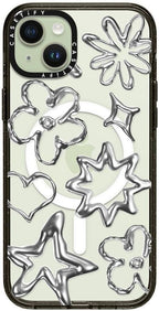 CASETiFY Impact iPhone 15 Plus Case [4X Military Grade Drop Tested / 8.2ft Drop Protection/Compatible with Magsafe] - Stars Prints - Chrome Doodles - Clear Black